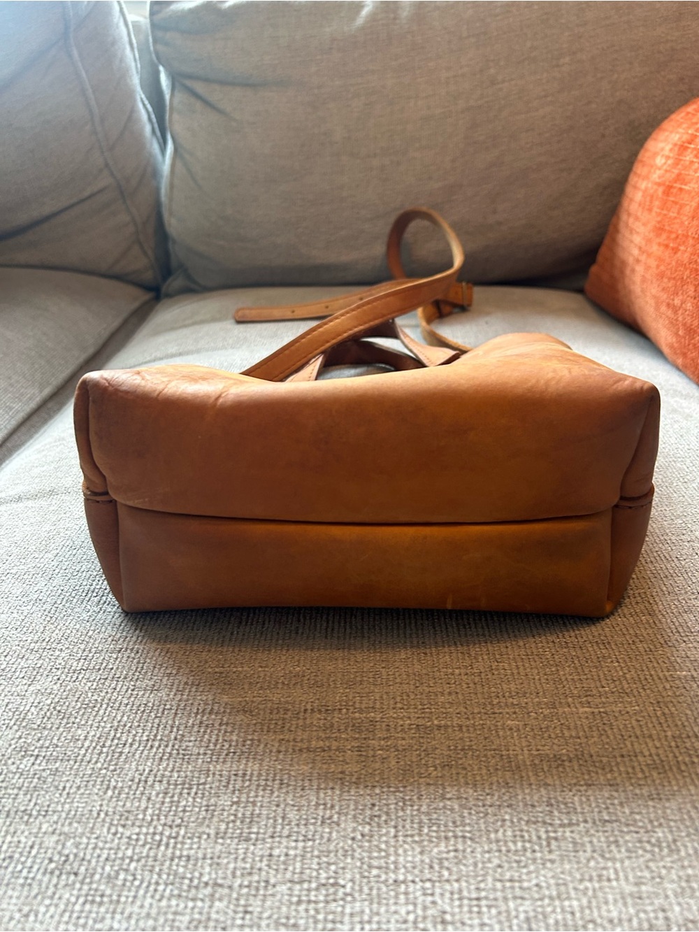 Portland Leather Cognac Leather Mini Tote with Crossbody Strap - Picture 5 of 6